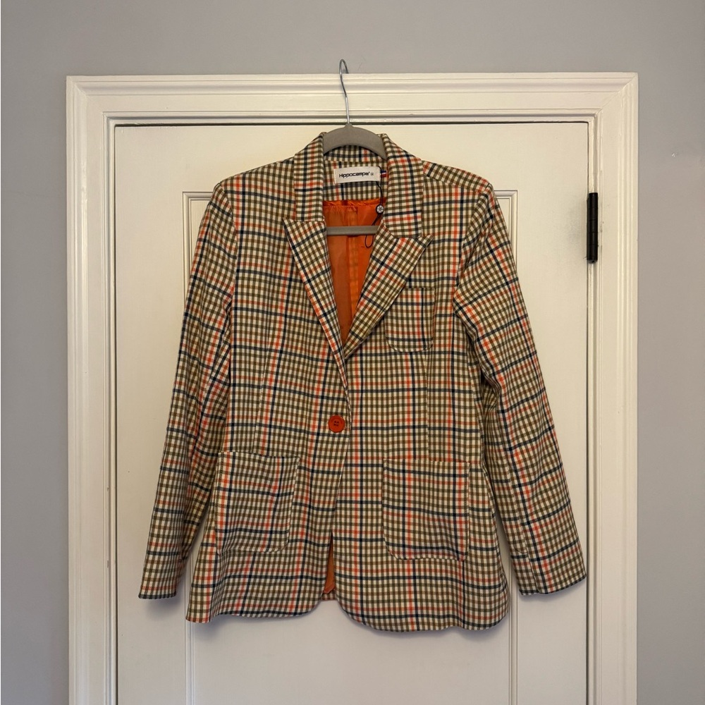 Plaid Women's Blazer with Orange Lining